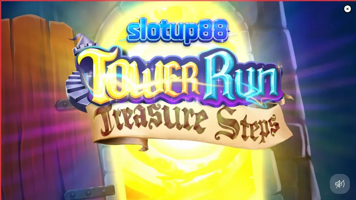 Pemandangan menara mistis dalam slot Tower Run Treasure Steps dengan gaya seni piksel.